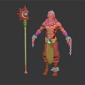 White Haired Elder Character With Creature Tattoo And Sun Patterned Staff Shackles