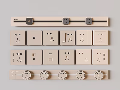 Light Colored Switch Panels With Various Styles And Socket Functions In Modern Design 3d model