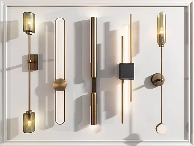 Modern Wall Lamps With Geometric Metal Frames And Glass Shades Design 3d model