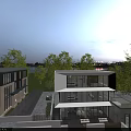 Modern Detached Villa With White Exterior Large Glass Windows Surrounding Trees And Waterfront View