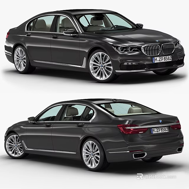 Black BMW Luxury Sedan Front And Rear View With Sleek Exterior Design And Alloy Wheels 3d model 