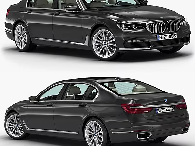 Black BMW Luxury Sedan Front And Rear View With Sleek Exterior Design And Alloy Wheels 3d model