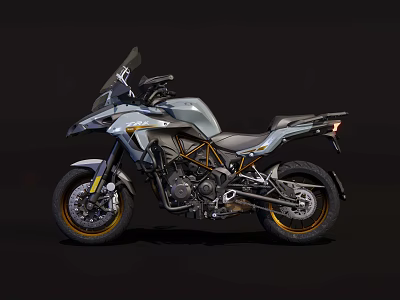 Silver Gray Touring Motorcycle With Yellow Wheels Windshield And Modern Design 3d model