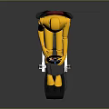 Yellow Mannequin Seated In Racing Simulator Seat With Steering Wheel And Pedals