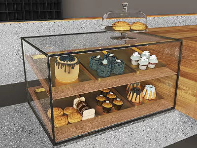 Transparent Glass Bakery Display Case With Assorted Cakes Cupcakes And Pastries 3d model