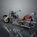 Shiny Classic Motorcycle Featuring Red Seat And Silver Exhaust Pipes On Gray Reflective Surface
