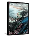 Vibrant Traditional Chinese Landscape Painting With Mountains Rivers Trees And Misty Clouds
