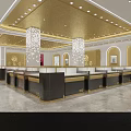 Elegant Jewelry Store Interior Design With Gold Ceiling Decorative Pillars And Display Counters