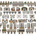 Modern Banquette Sofa Designs With Various Shapes And Dining Tables And Plants