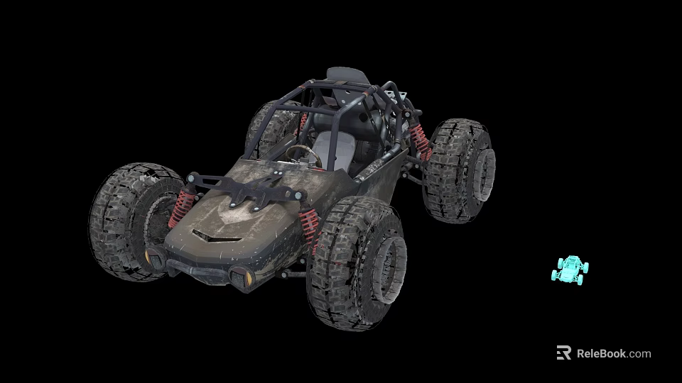 Weaponized Off Road Combat Vehicle With Heavy Duty Tires And Exposed Suspension System 3d model 