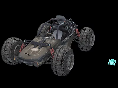 Weaponized Off Road Combat Vehicle With Heavy Duty Tires And Exposed Suspension System 3d model