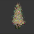 Decorated Christmas Tree With Colorful Lights Ornaments And Gift Box Base
