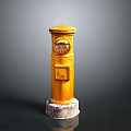 Vintage Yellow Mailbox Featuring Concrete Base And Metal Mail Slot