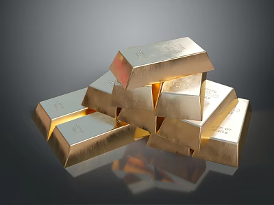Golden Household Items Stacked Neatly As Modern Home Decor Essentials 3d model