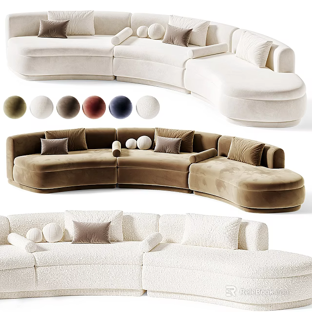Curved Sectional Sofa With Plush Velvet Upholstery Multiple Color Options And Cozy Cushions 3d model 