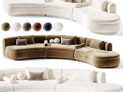 Curved Sectional Sofa With Plush Velvet Upholstery Multiple Color Options And Cozy Cushions 3d model
