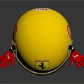 Cartoon Style Game or Movie Character in Yellow Jumpsuit with Yellow Helmet and Ferrari Logo
