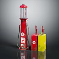 Vintage Industrial Red Fuel Pump With Red And Yellow Fuel Tanks