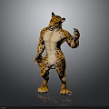 Anthropomorphic Cheetah Muscular Body Standing Pose With Detailed Print Fur And Paws In 3D Render 3d model