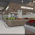 Modern Supermarket Grocery Interior With Fresh Tofu Pork Stalls And Produce Sections