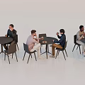 Multiple People Sitting Around Round Tables In Modern Indoor Space Working Chatting And Drinking