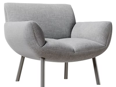 Gray Fabric Single Sofa with Curved Armrests and Modern Metal Legs Design 3d model