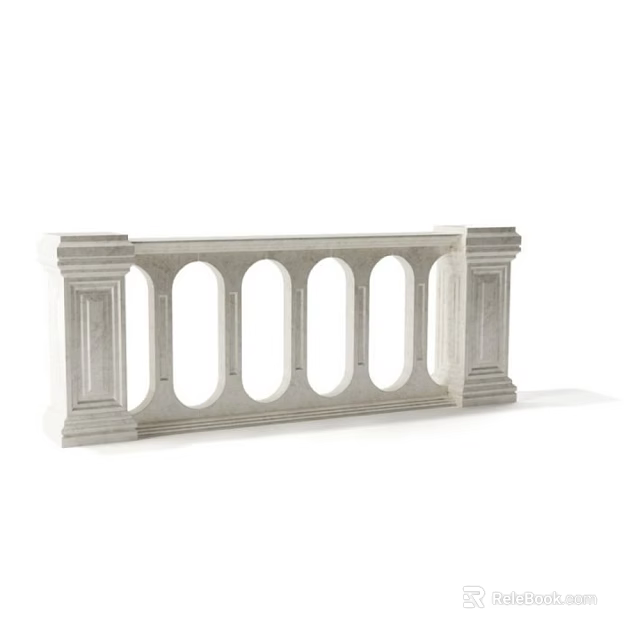 Elegant White Stone Architectural Balustrade With Arched Openings And Columns 3d model