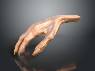 3D Rendered Human Hand With Copper Metallic Finish Detailed Skin Texture And Dark Surface Reflection 3d model