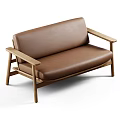 Brown Leather Multi Seat Sofa With Wooden Frame Modern Minimalist Design