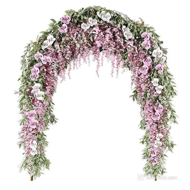 Beautiful Floral Arch Decorated With Pink And White Flowers And Green Foliage For Wedding 3d model 