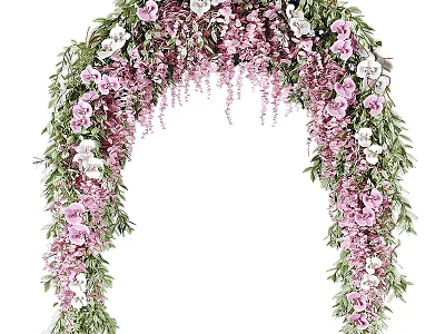 Beautiful Floral Arch Decorated With Pink And White Flowers And Green Foliage For Wedding 3d model