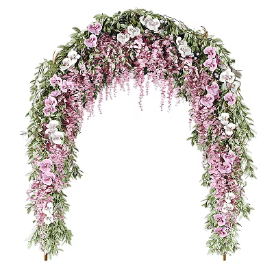 Beautiful Floral Arch Decorated With Pink And White Flowers And Green Foliage For Wedding 3d model