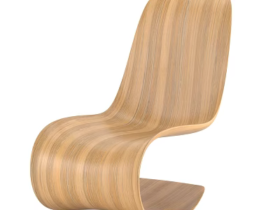 Wooden Single Chair With Modern Curved Design And Natural Wood Texture 3d model