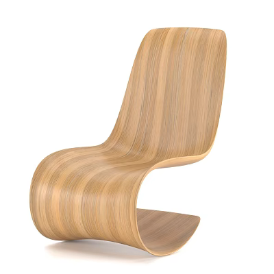 Wooden Single Chair With Modern Curved Design And Natural Wood Texture 3d model