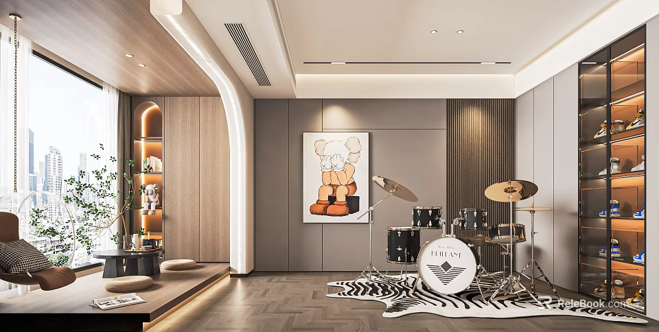 Modern Home Gym Setup With Treadmill Dumbbells And Fitness Equipment 3d model 