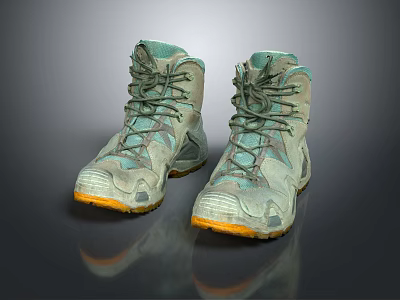 Grayish Green High Top Outdoor Shoes With Yellow Soles And Textured Upper 3d model