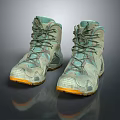Grayish Green High Top Outdoor Shoes With Yellow Soles And Textured Upper