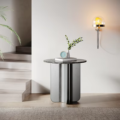 Stylish Modern Side Table With Metal Frame Round Top Green Plant And Decor 3d model