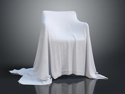 White Textured Cloth Covered Chair With Draped Fabric On Dark Surface 3d model