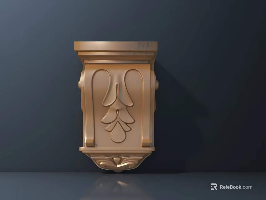 Golden Carved Decorative Bracket With Intricate Floral Patterns And Ornate Details 3d model 