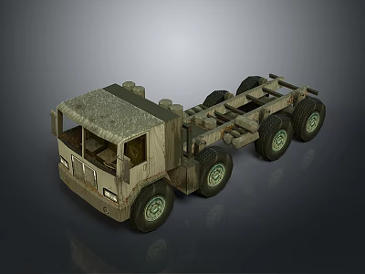 Military Truck Chassis Model With Multiple Wheels In Khaki Color And Wooden Texture 3d model