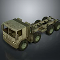 Military Truck Chassis Model With Multiple Wheels In Khaki Color And Wooden Texture