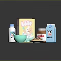 Breakfast Food Collection Featuring Milk Cereal Peanut Butter Bread And Bowl