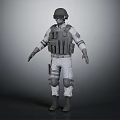 Tactical Character In White Uniform With Helmet Vest Knee Pads And Boots