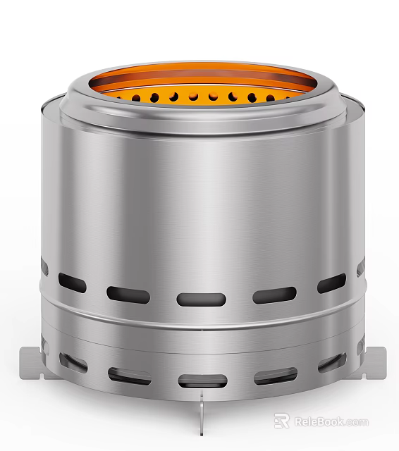 Modern Stainless Steel Stove With Cylindrical Body And Ventilation Holes 3d model 