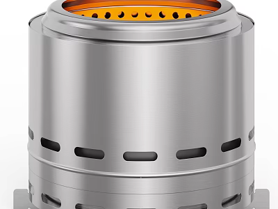 Modern Stainless Steel Stove With Cylindrical Body And Ventilation Holes 3d model