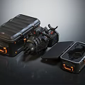 Black Hard Shell Equipment Cases With Orange Latches Open Closed And Textured Surface