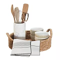 Woven Tray Tableware Set With Marble Container Utensils And Bowls