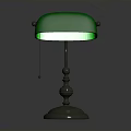 Classic Table Lamp With Green Lampshade Silver Stand Base And Hanging Chain