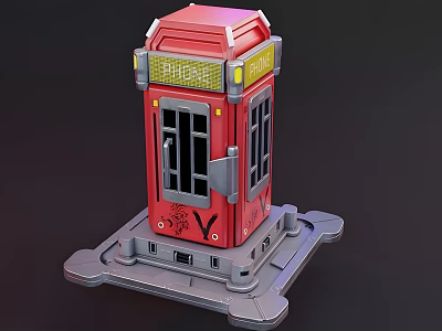 Red Phone Booth 3D Model With Gray Base Phone Sign Doors And Windows 3d model